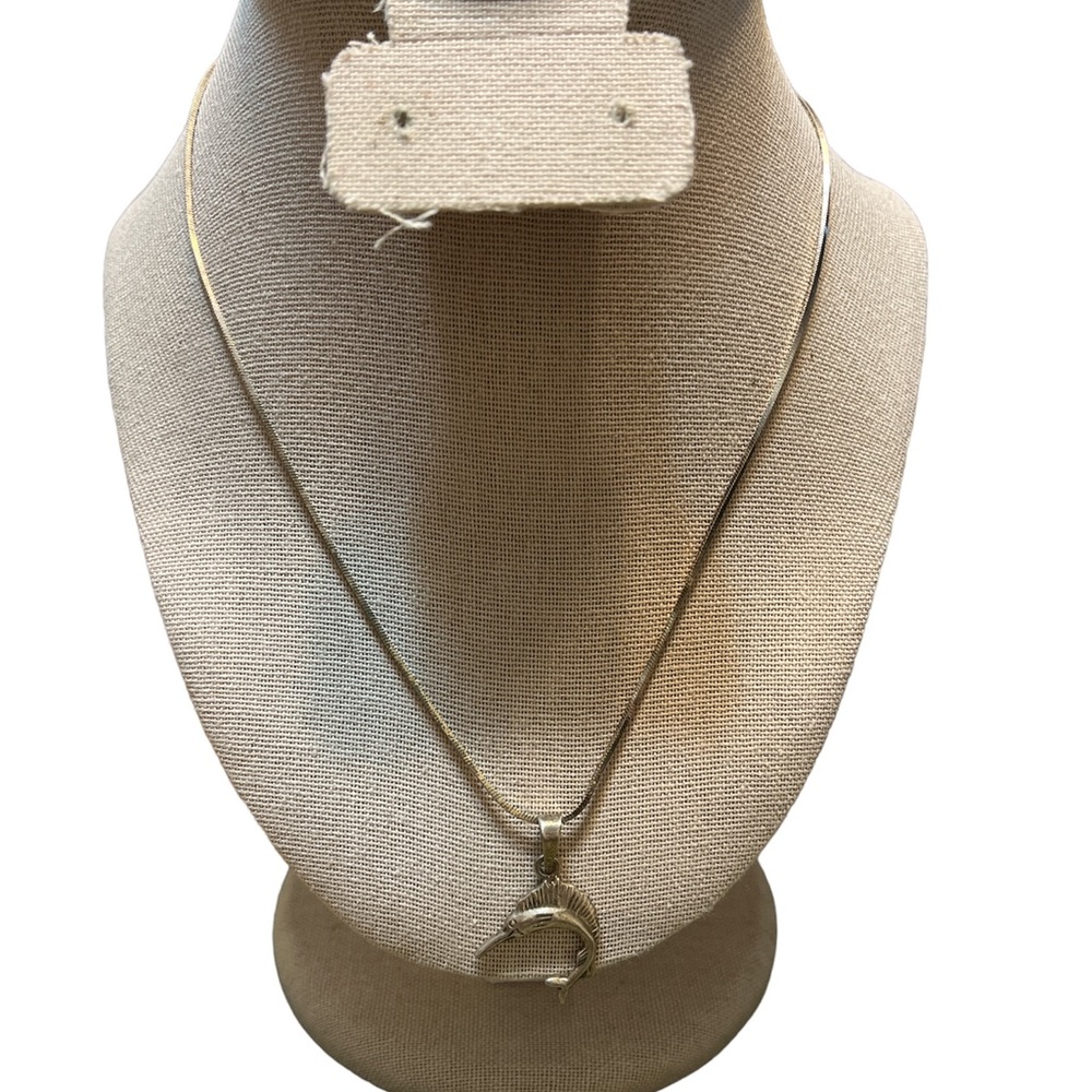 Taxco Sterling Silver Sailfish Pendant and Chain ~ Approximately 17 Inches - Picture 2 of 5